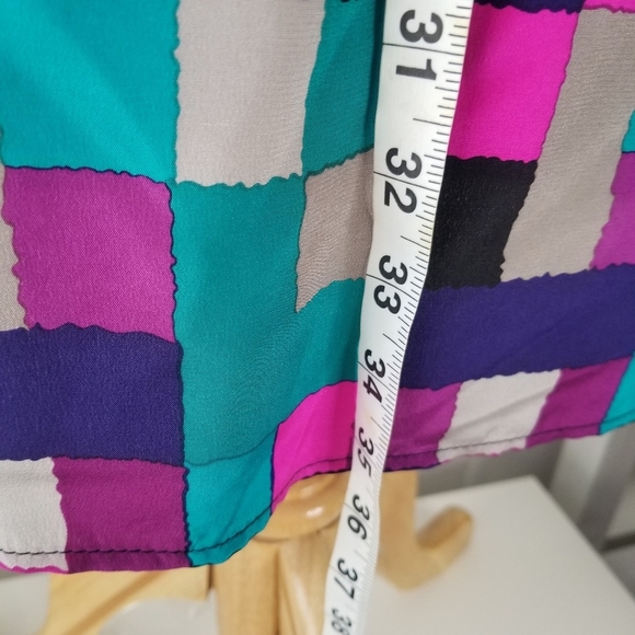 Britt Ryan 100% Silk Geometric Print Long Sleeve Blouson Dress Size M Colorful - Picture 2 of 15